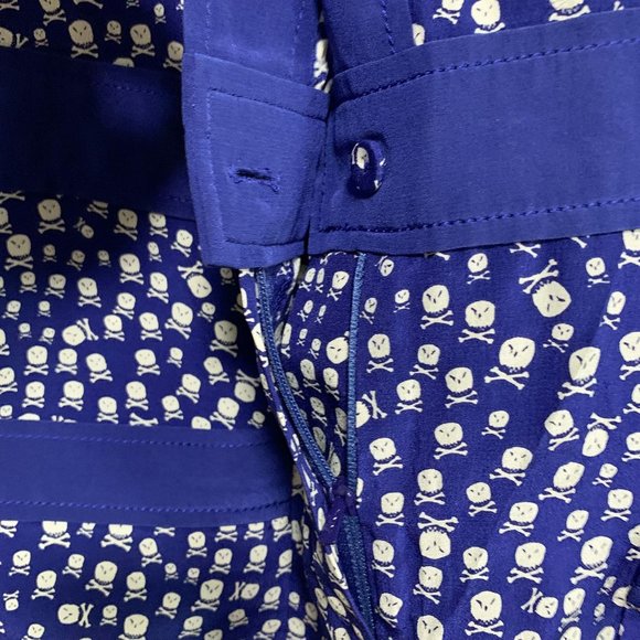 Lucky Chouette Silk Skull & Crossbones Novelty Print Button Front Romper Size M - Picture 6 of 15